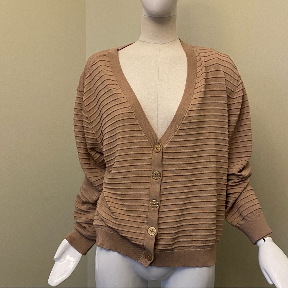 Melanie Lyme Cozy Ribbed Cardigan in Soft Brown, Boyfriend Style Cardigan